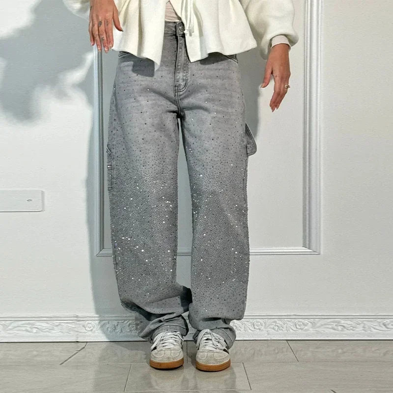 Spark Denim Rhinestone Straight Jeans