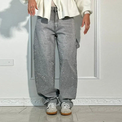 Spark Denim Rhinestone Straight Jeans