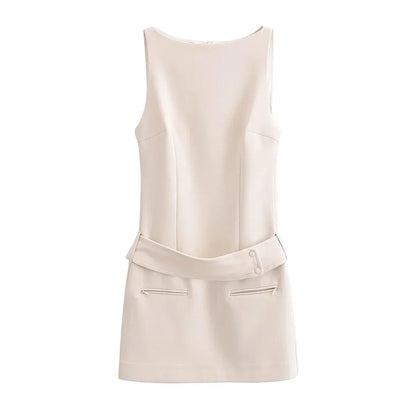 Chic Belted Sleeveless Cropped Dress