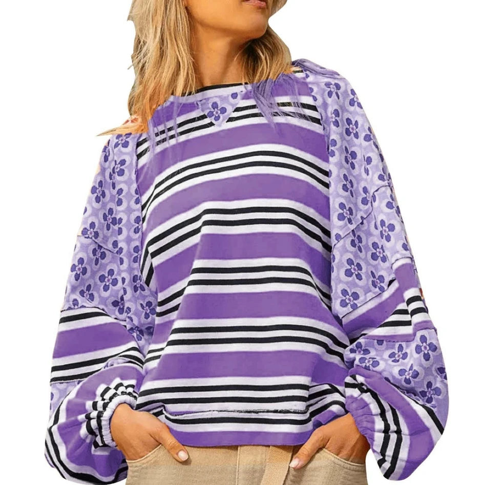 Vibrant Floral Stripe Hoodie