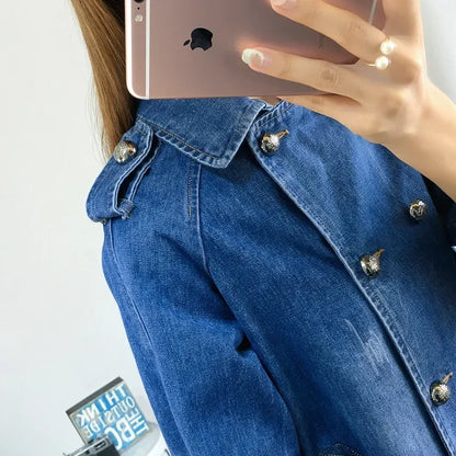 Cape Luxe Double-Breasted Denim Coat
