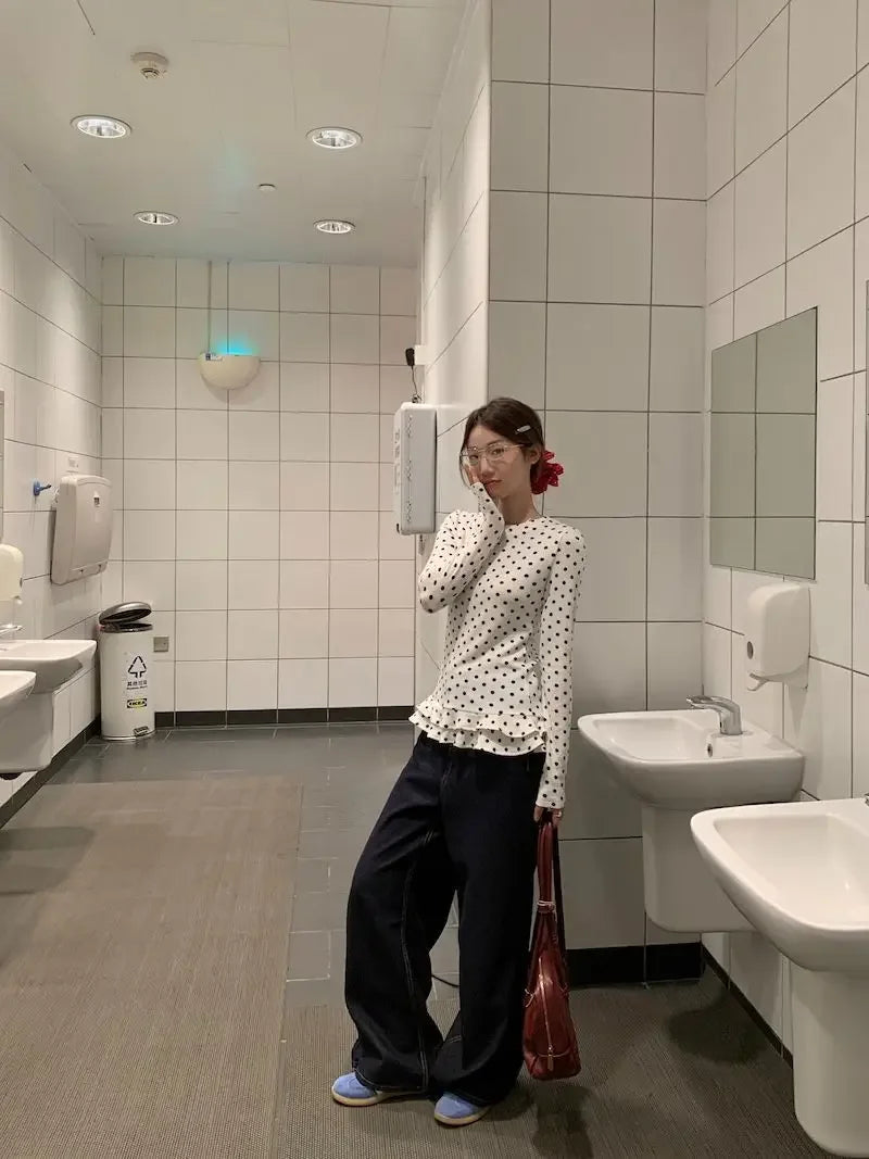 Ruffle Hem T-Shirt — Cute Polka Dot Casual