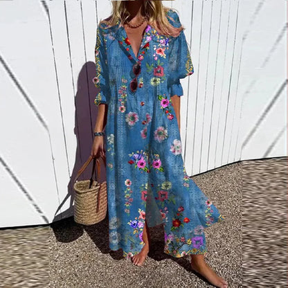 V-neck Bohemian Shirt Dress
