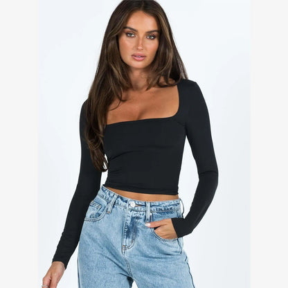 Street Muse Cropped Solid Long Sleeve Tee