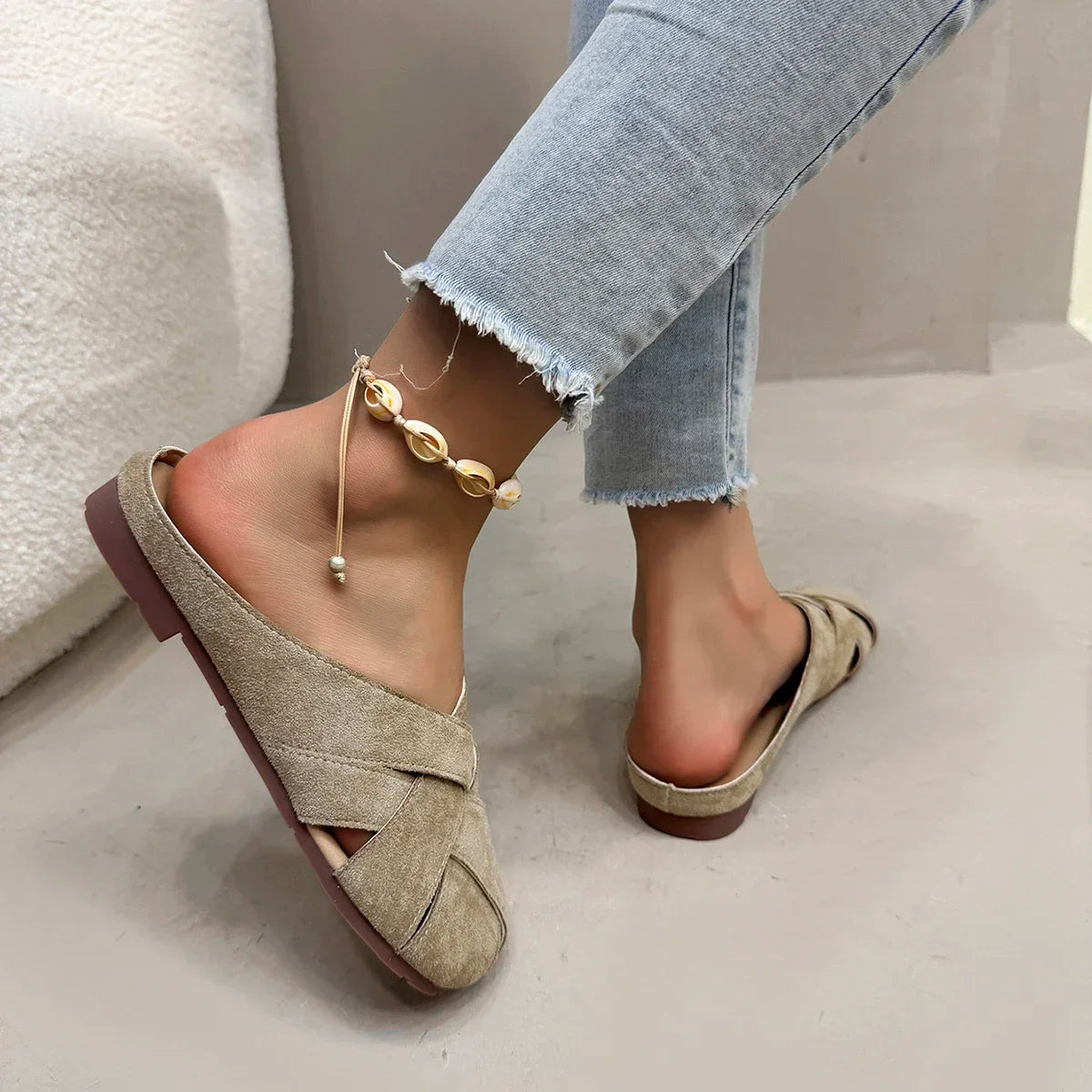Retro Crossover Flat Mules for Women