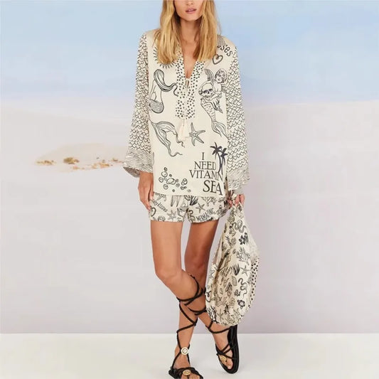 Satin Aura Vacation Shorts Set