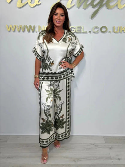 Satin Breeze V-Neck Two-Piece Set