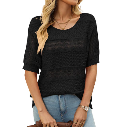 Knitted Hollow Floral Sleeve Top