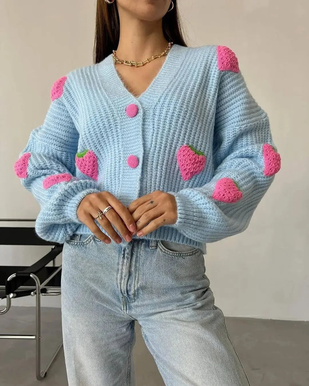 Strawberry Kiss V-Neck Cardigan
