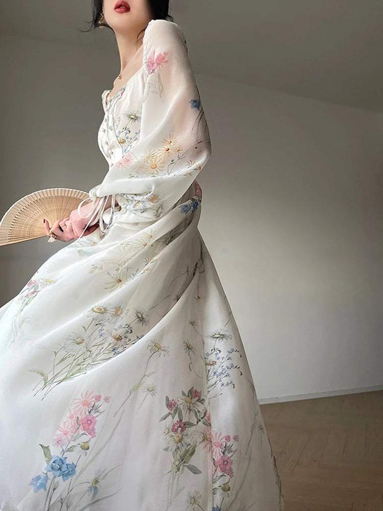 Vintage Square Neck Floral Dress