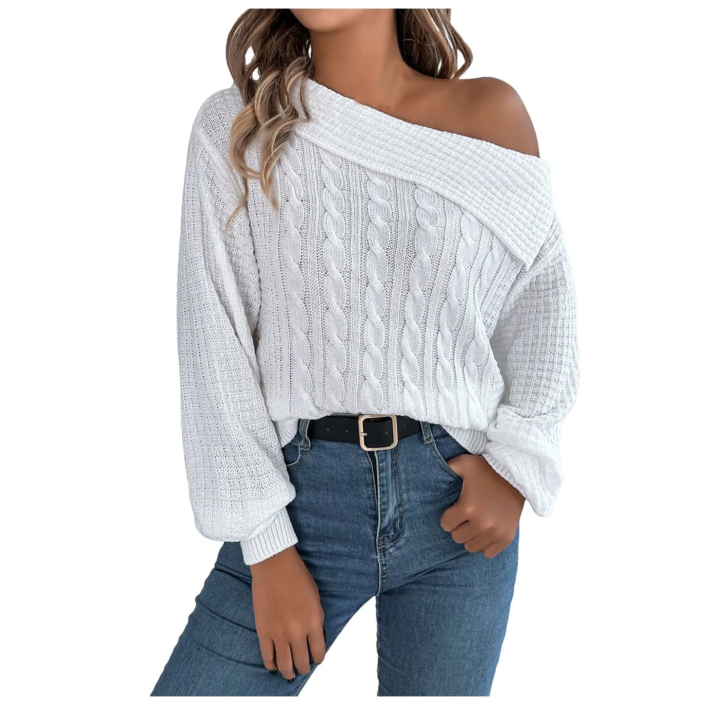 Sultry Draped Shoulder Knit Sweater