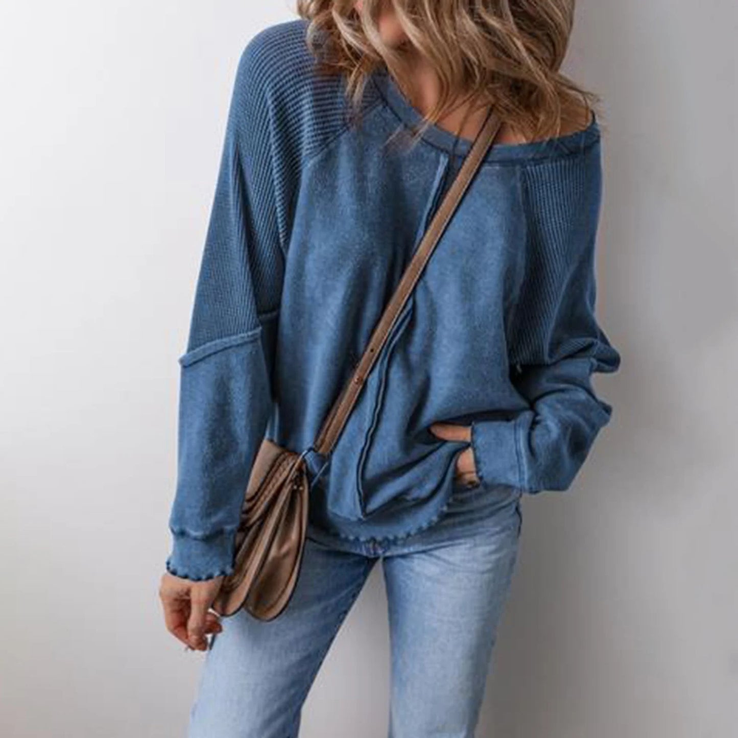 Patchwork Charm Waffle Knit Pullover