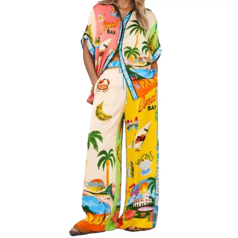 Vibrant Colorblock Wide-Leg Two-Piece Set