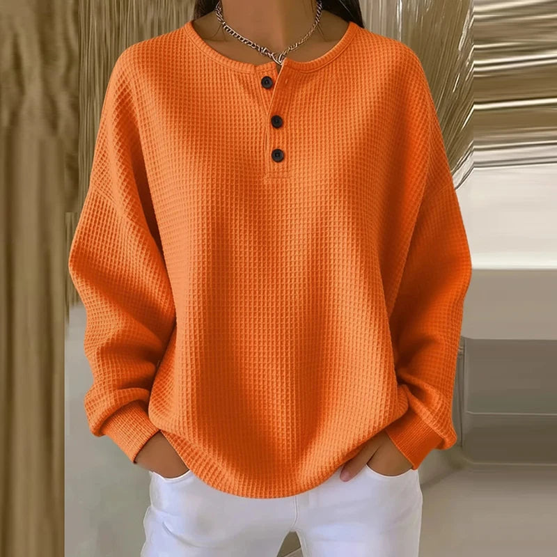 Button Design Pullover — Casual Long Sleeve Top