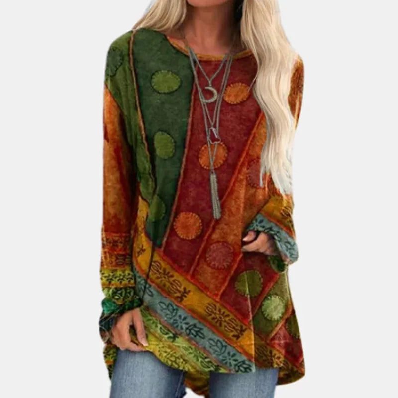Boho Geometric Print Oversized Tee