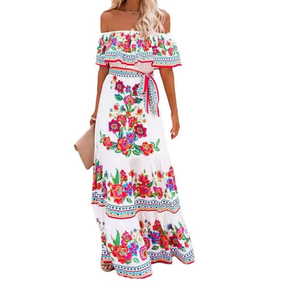 Red Bloom One-Shoulder Swing Dress