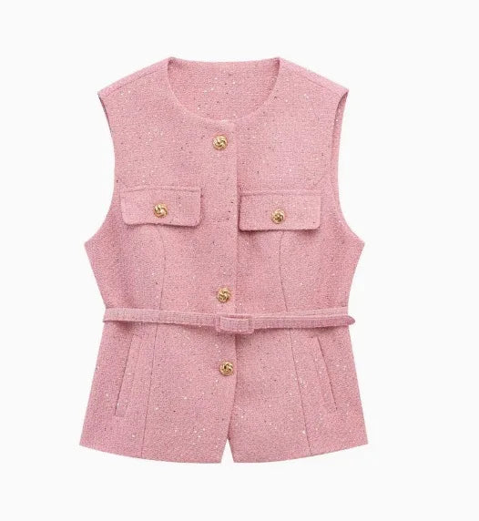Glam Sequin Belted Vest