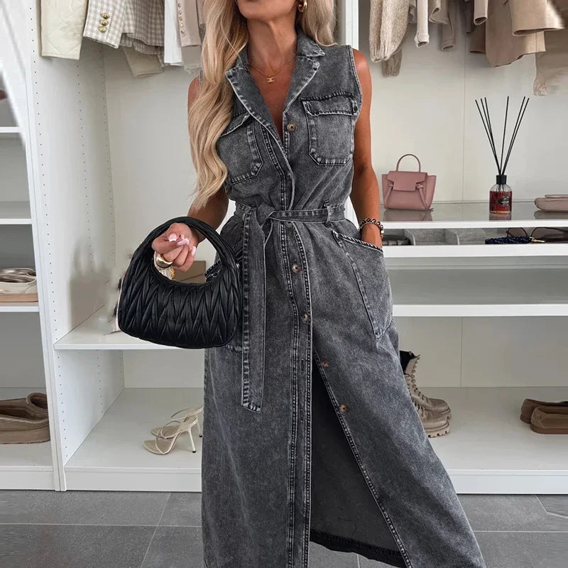 Elegant Y2K Denim Maxi Dress for Women