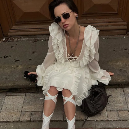 Sexy Sheer Lace Mesh Shirt Dress