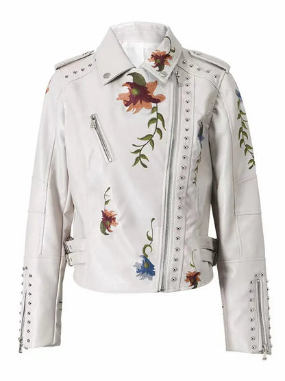 Floral Embroidered Biker Jacket