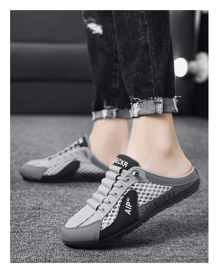 Breathable PU Leather Mesh Slides