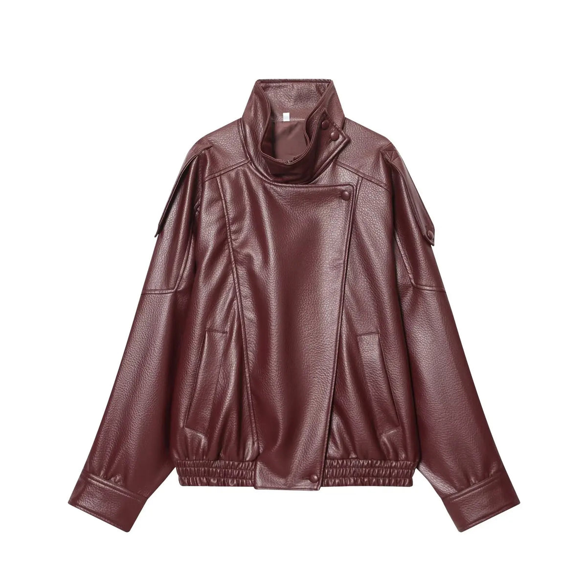 Women's Faux Leather Jacket – Loose Fit Stand Collar Winter Coat