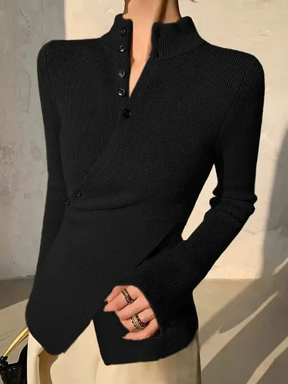 Eleglitz Split-Front Button Sweater