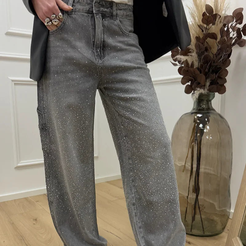 Spark Denim Rhinestone Straight Jeans