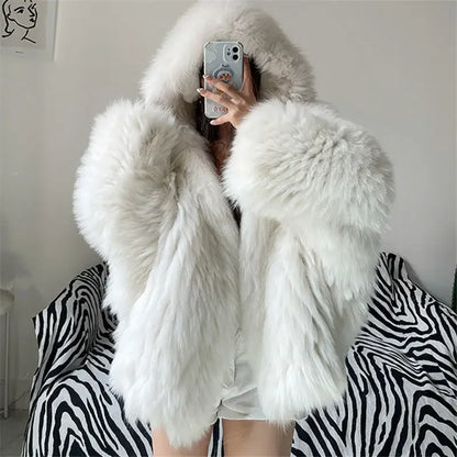 Fur Mist Hooded Splice Jacket