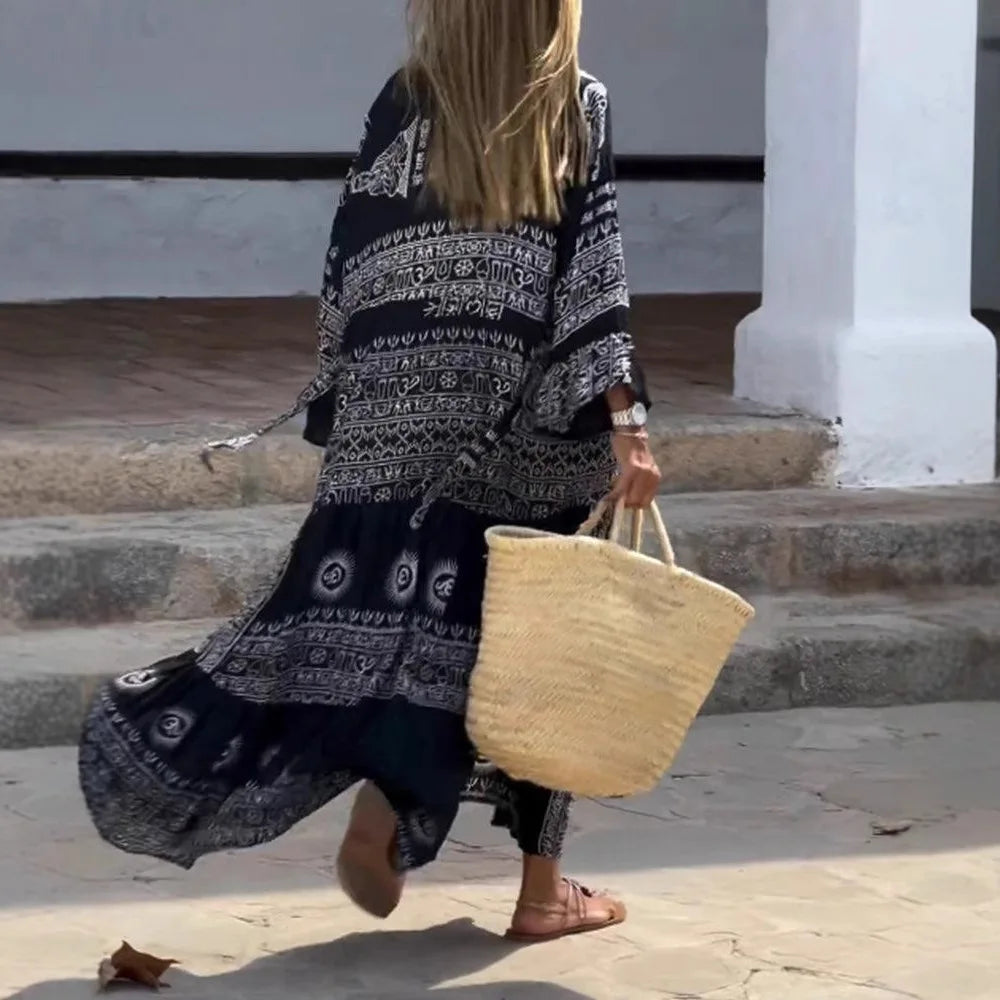 Boho Spirit Ethnic Print Maxi Dress