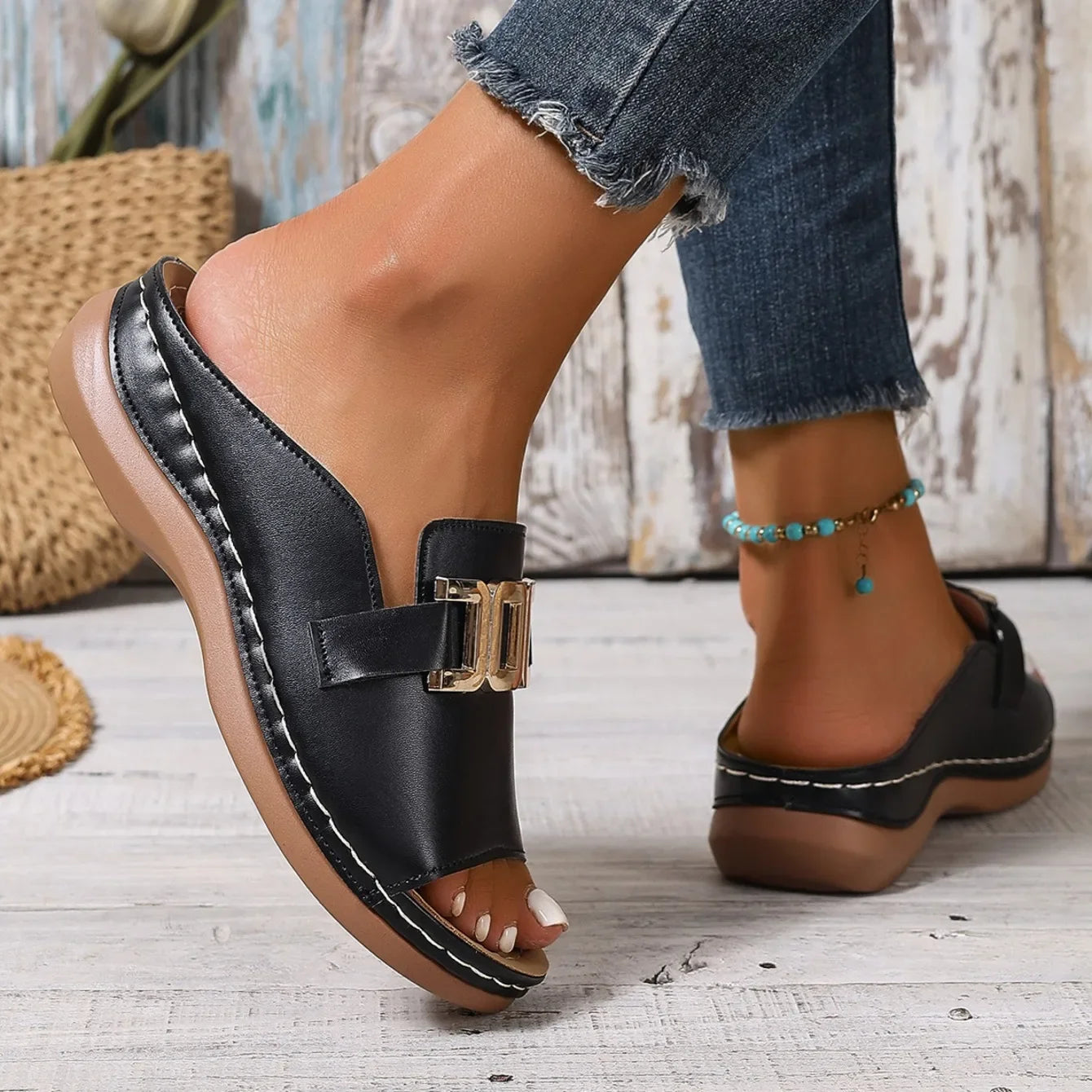 Summer Stride Chunky Wedge One-Shoulder Slippers