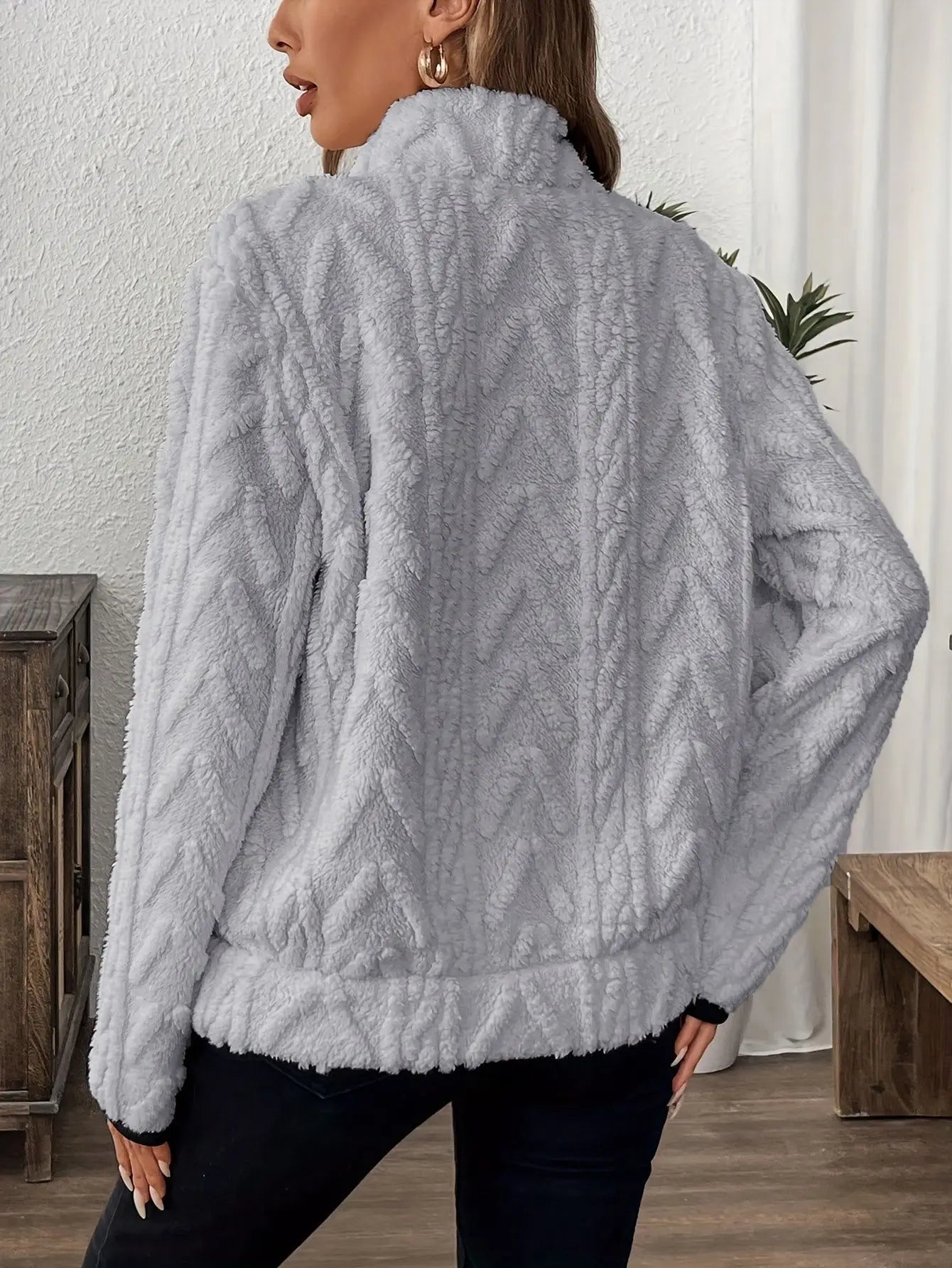 Wool Blend Patchwork Zip Hoodie