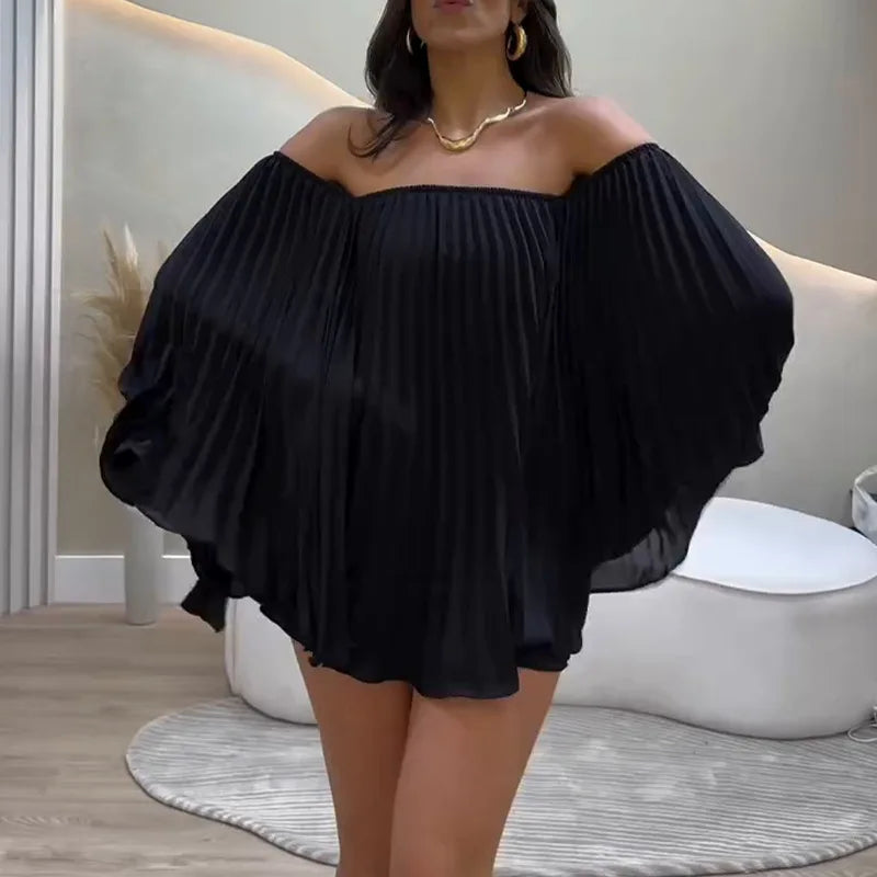 Glimmer Drape One Shoulder Shorts Set