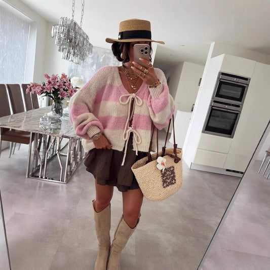 Knitted Open Cardigan Round Neck