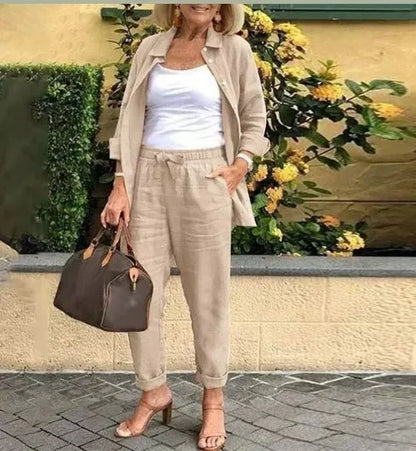 Cotton Linen Button Shirt & Pants Set