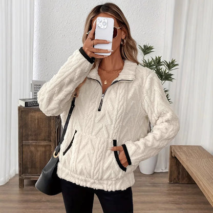 Wool Blend Patchwork Zip Hoodie