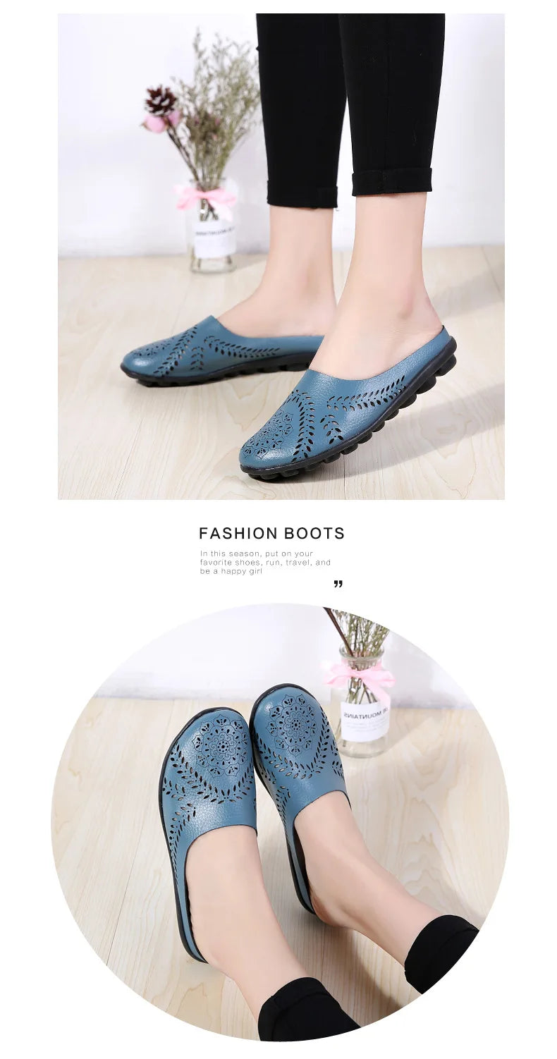 Breezy Chic Leather Slip-On Mules