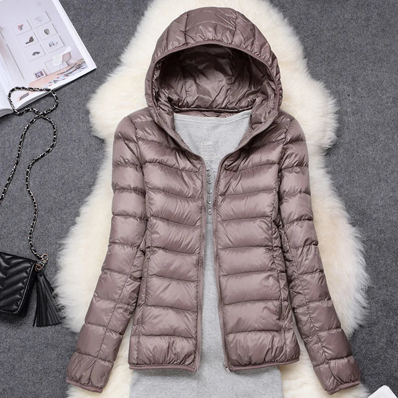 Women's Lightweight Hooded Duck Down Puffer Jacket
