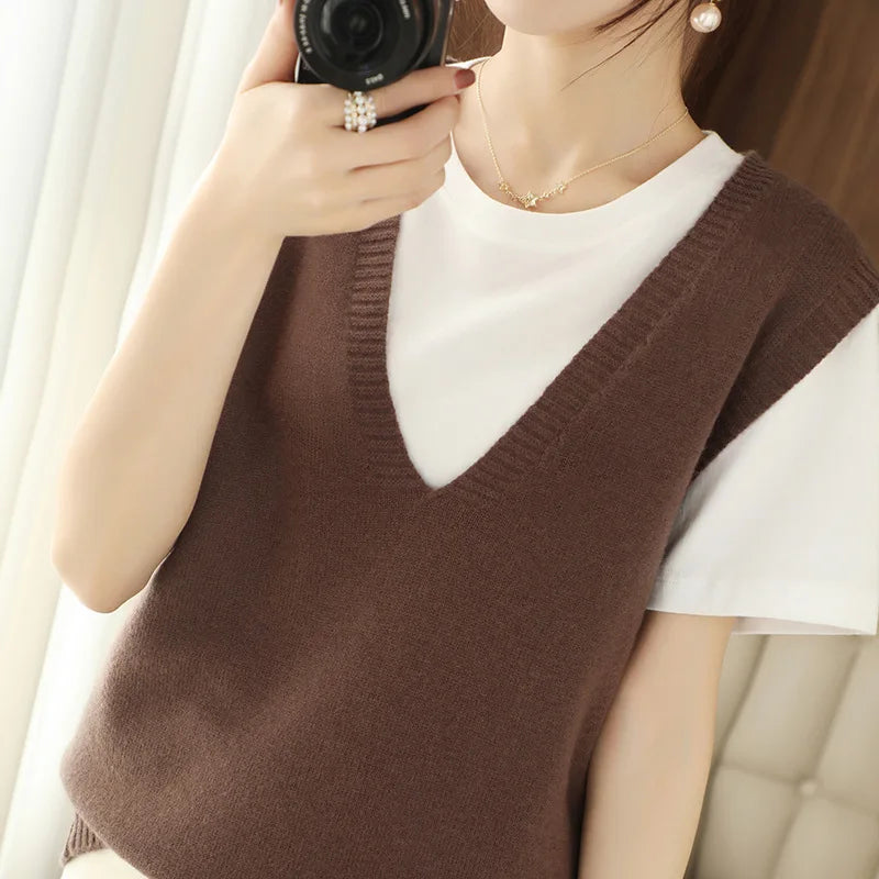 Women’s V-Neck Knit Vest — Stylish Sleeveless