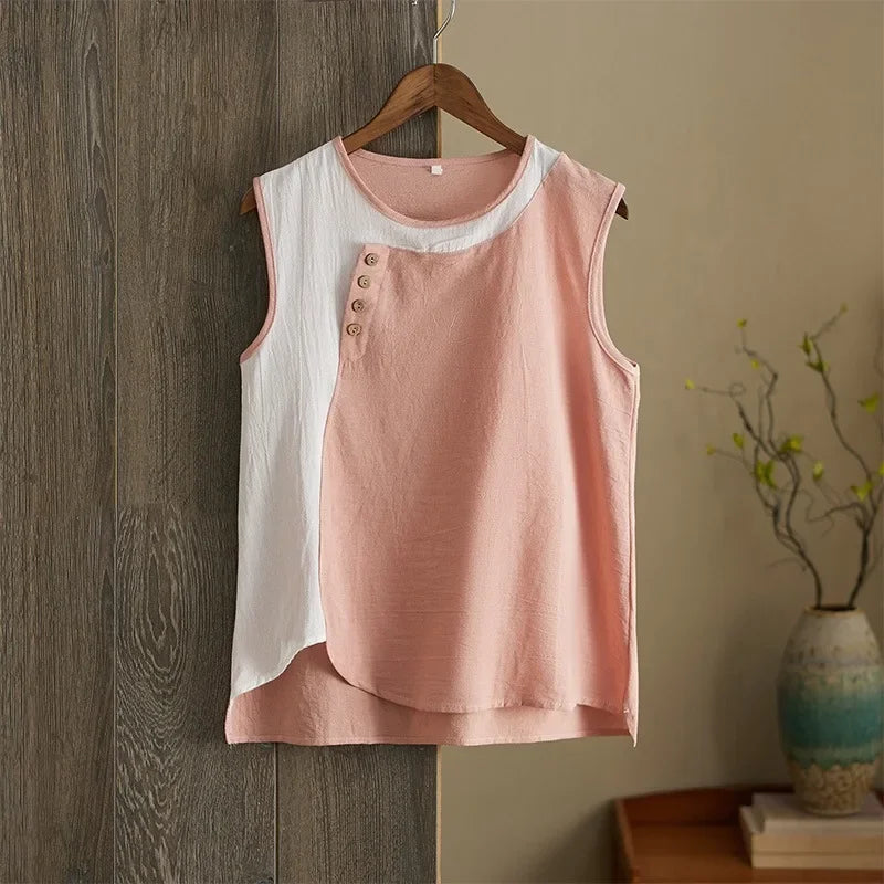 Asymmetric Cotton Linen Top