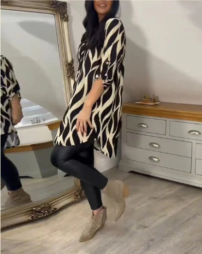 Printed Chiffon Notch Shirt