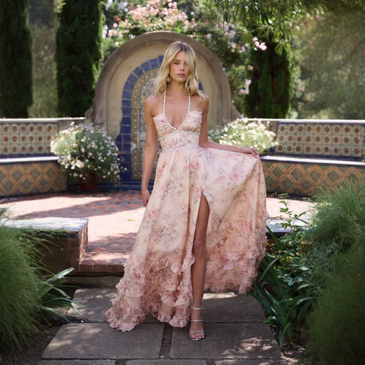Floral Elegance Halter Maxi Dress