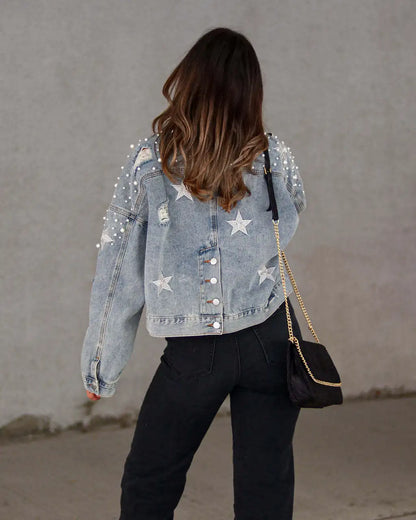 Glam Starry Beaded Denim Jacket