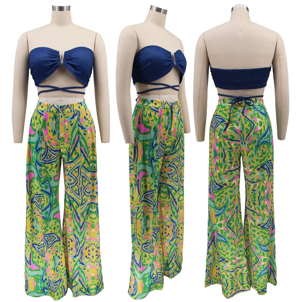 Vivid Bloom Strapless Trouser Set