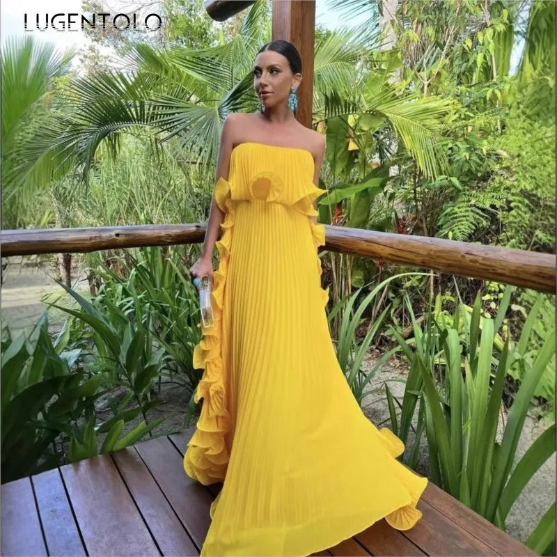 Sunset Breeze Pleated Chiffon Dress