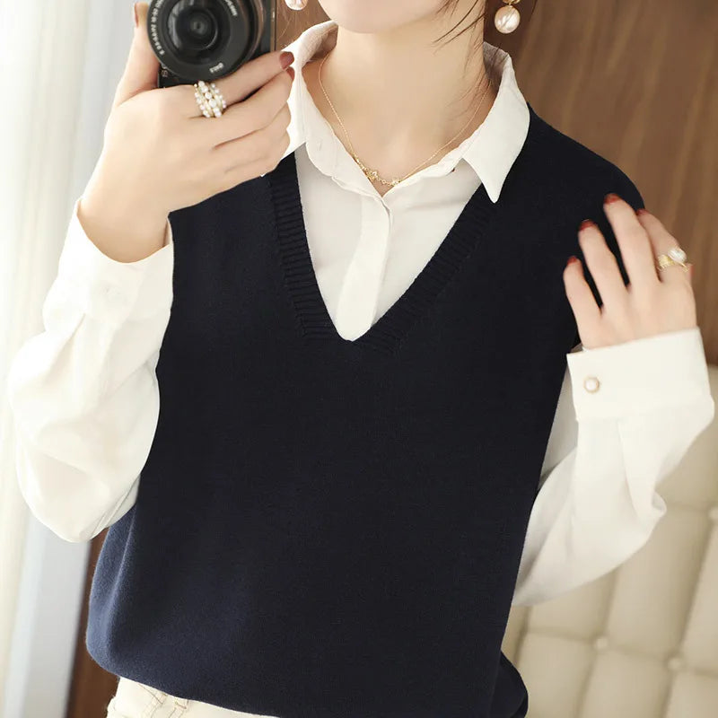 Women’s V-Neck Knit Vest — Stylish Sleeveless