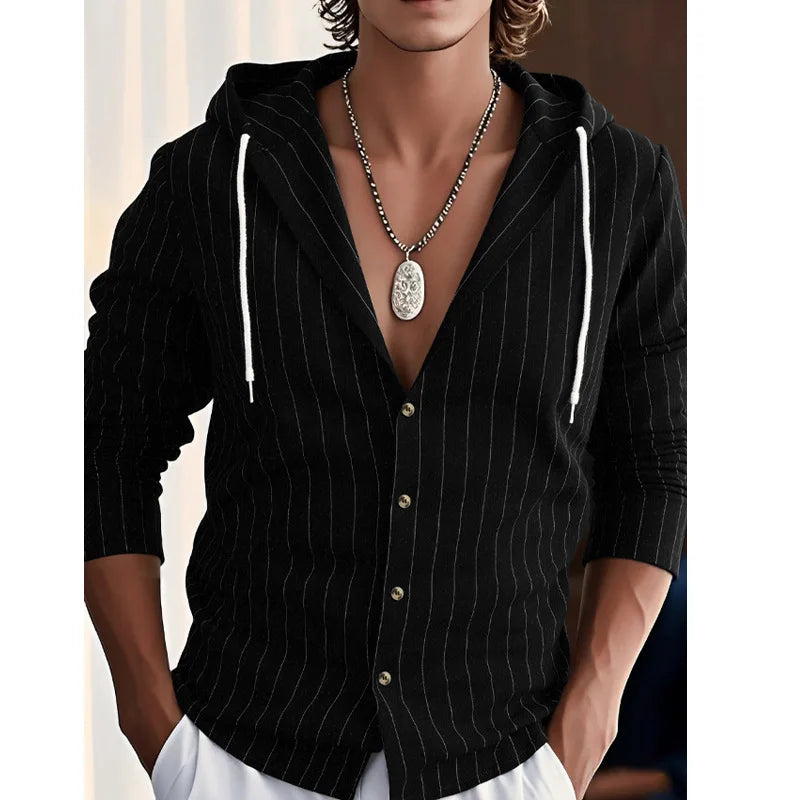 Striped Hooded Linen Shirt