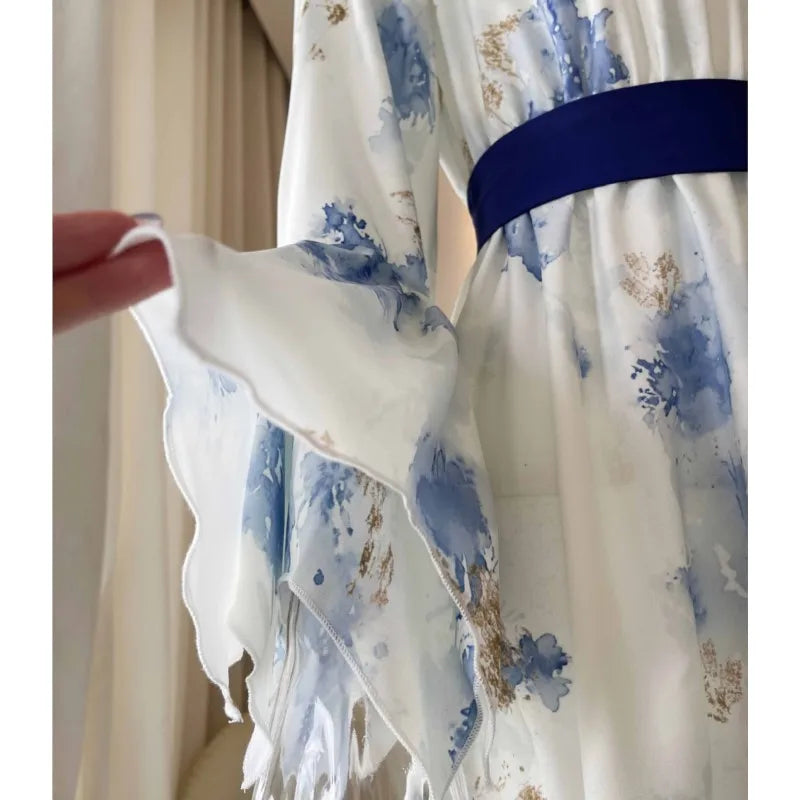 Blue Floral Boho Maxi Dress