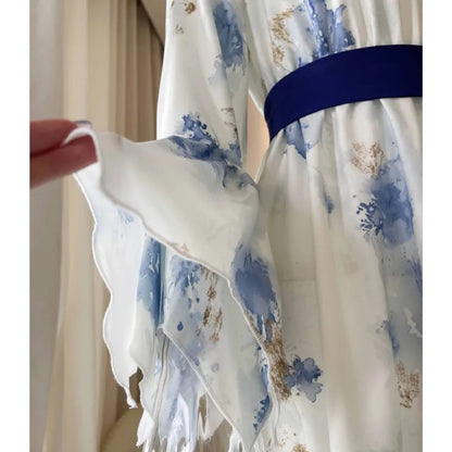 Blue Floral Boho Maxi Dress