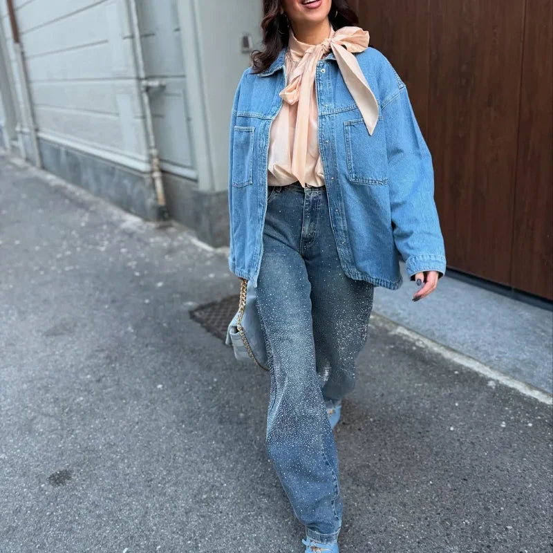 Spark Denim Rhinestone Straight Jeans